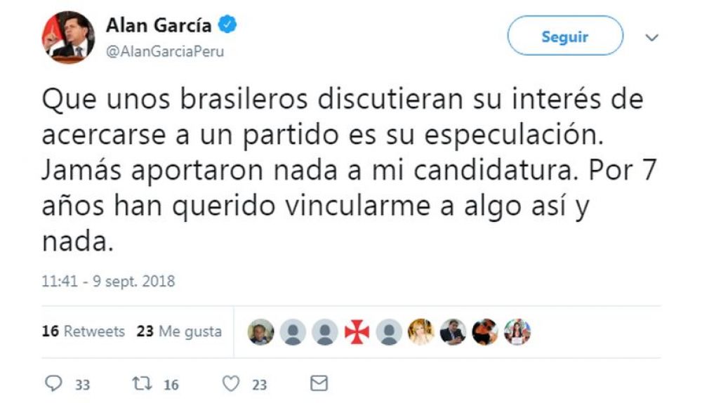 Alan García niega que Camargo Correa haya financiado su campaña electoral en el año 2006